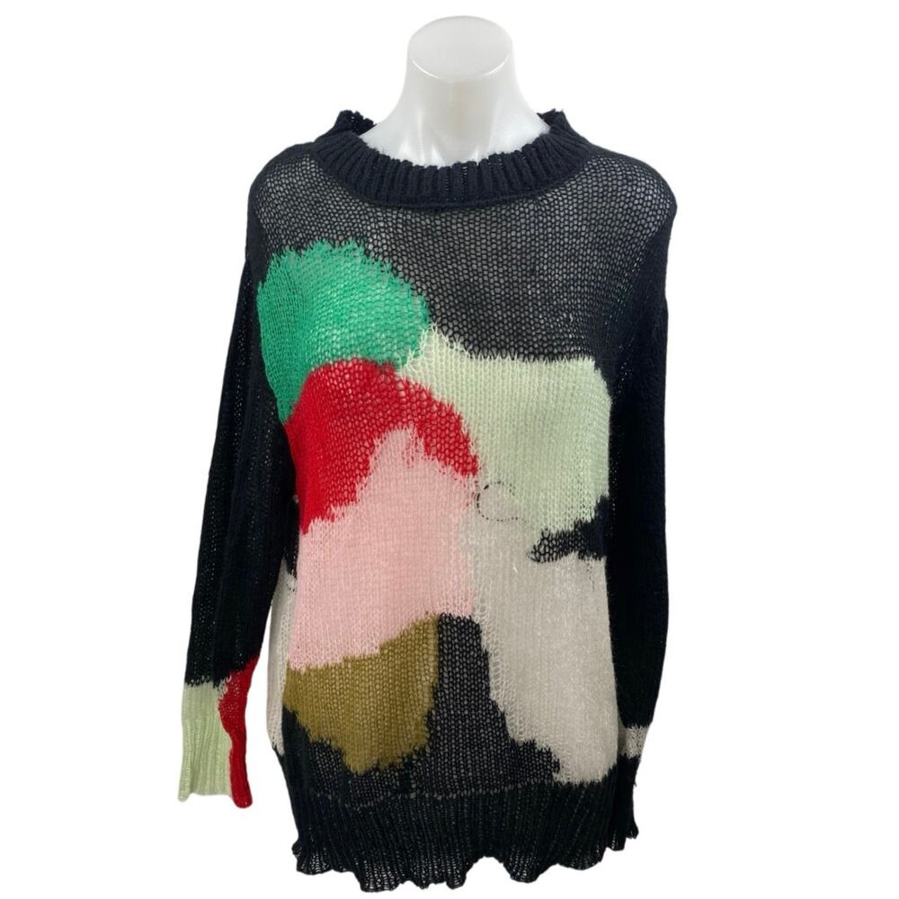 NEW Commense Women's Black Multicolor Colorblock Long Sleeve Knit Sweater Top M
